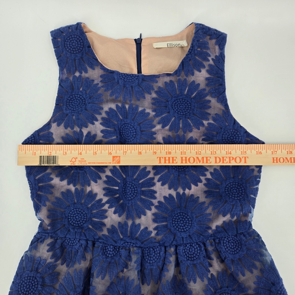 Ellison Dress M Blue Floral Lace Fit & Flare Anthropologie Style Kentucky Durby - Picture 7 of 10